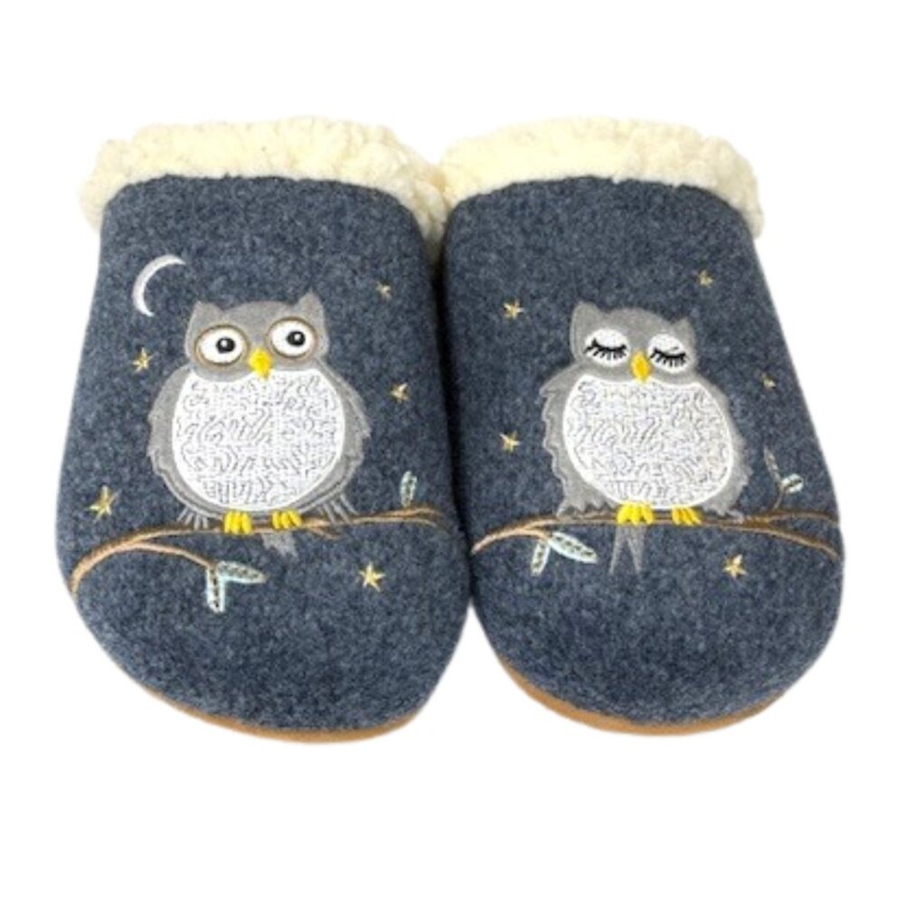 Land's End sherpa lined owl slippers.